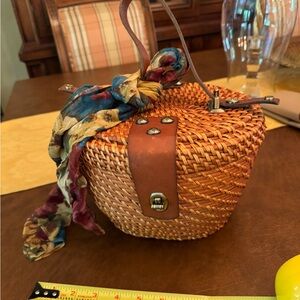 Patricia Nash small wicker basket with scarf